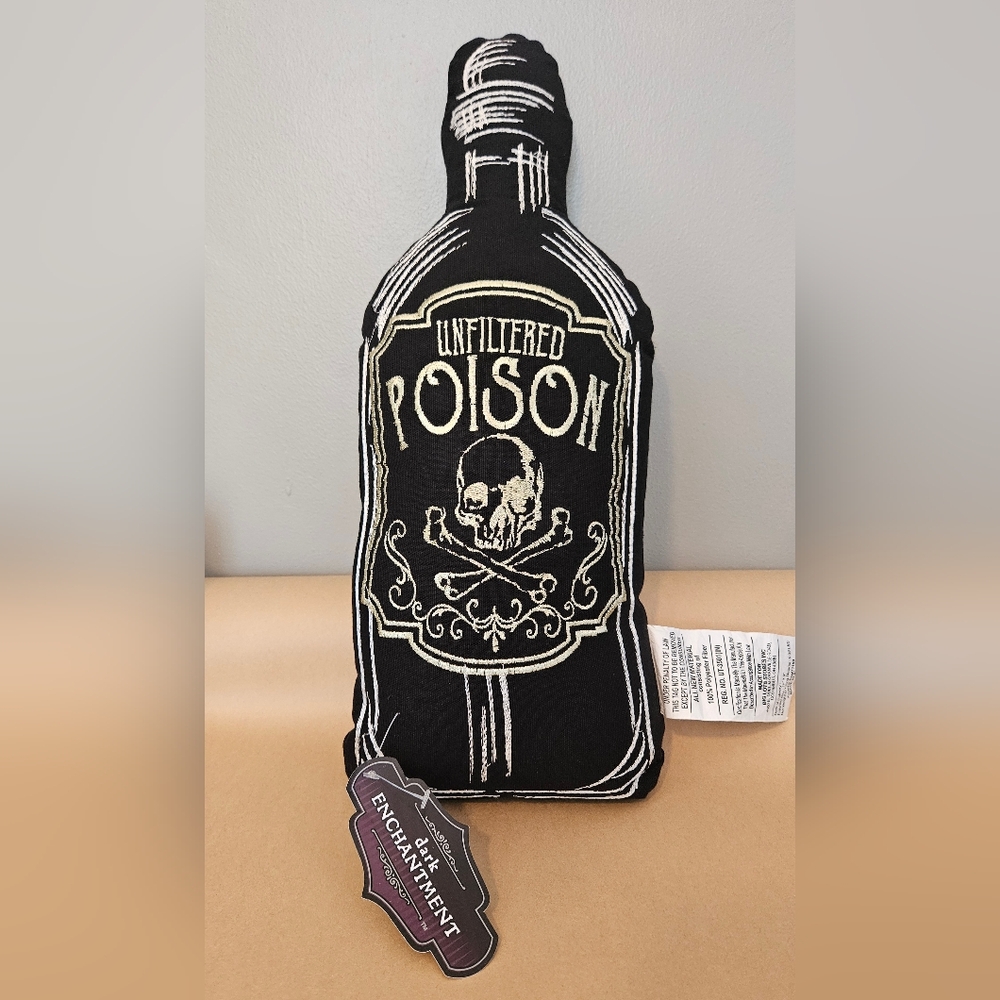 NWT 19" Poison Bottle Throw Pillow/Cushion - Halloween/Goth Decor.